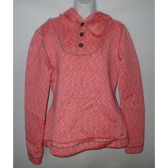 Ojai Womens Hooded Pullover Sweatshirt Button Neck Kangaroo Pocket M Hyper pink - Picture 7 of 7
